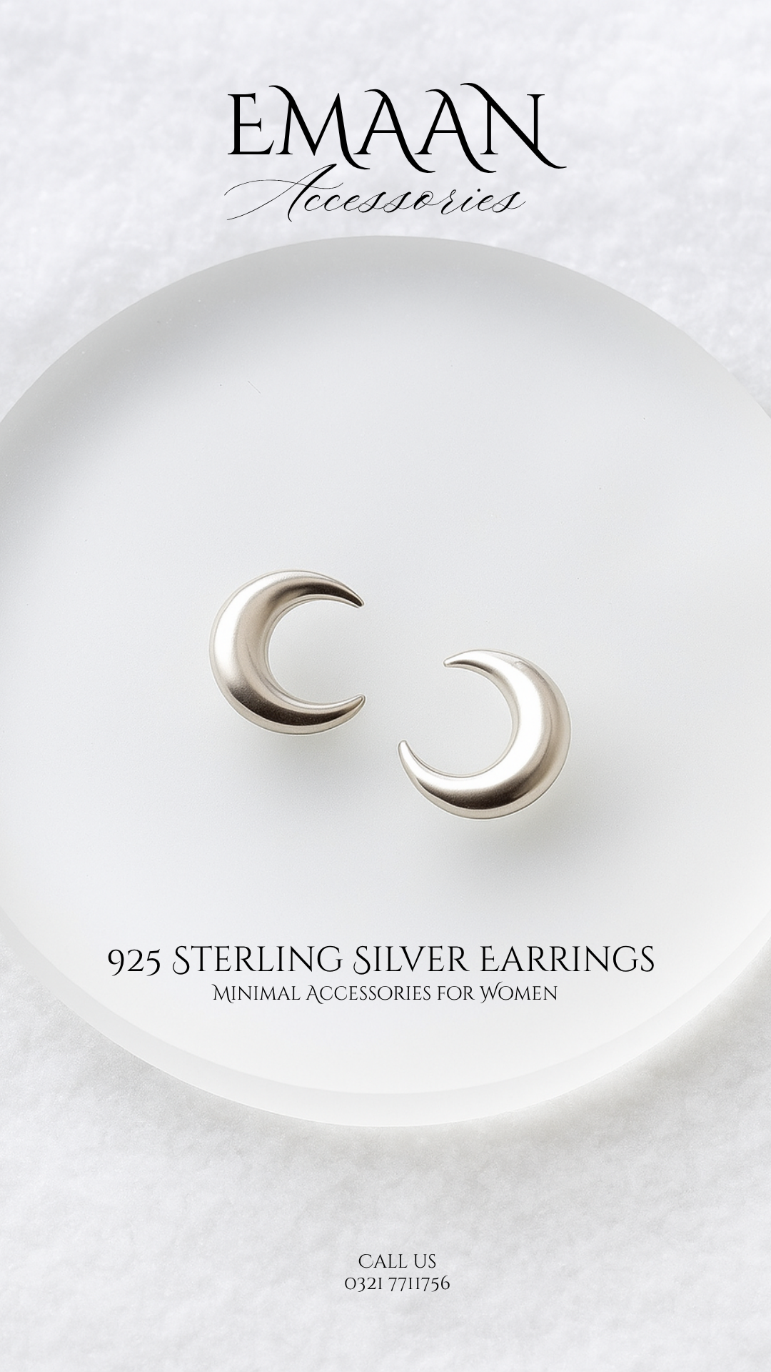 Sterling Silver Crescent Moon Stud Earrings – Minimalist Everyday Jewellery