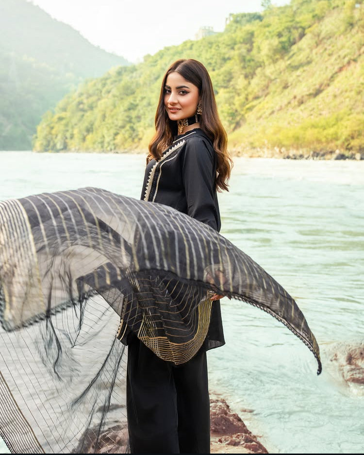 Black Embroidered Lawn & Jacquard 2 Piece – Shirt & Dupatta (Ready to Wear)