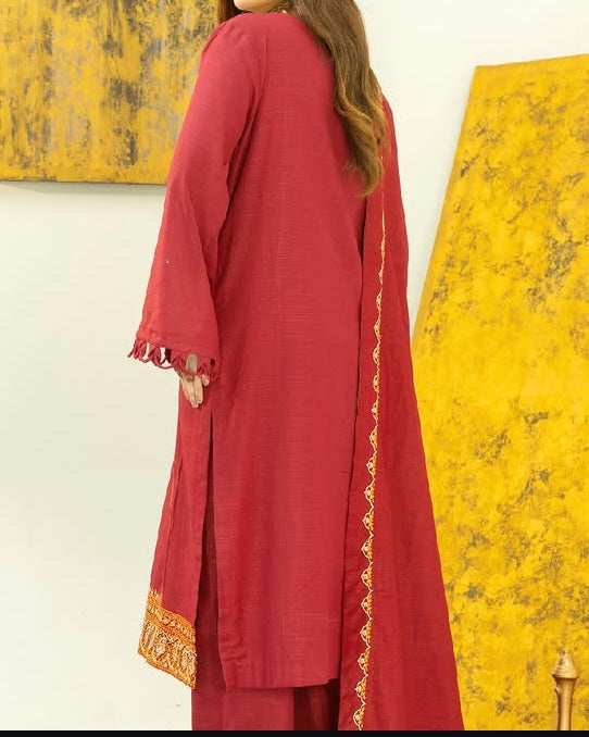 Embroidered Khaddar 3 Piece – Shirt, Trouser & Dupatta (Ready to Wear)