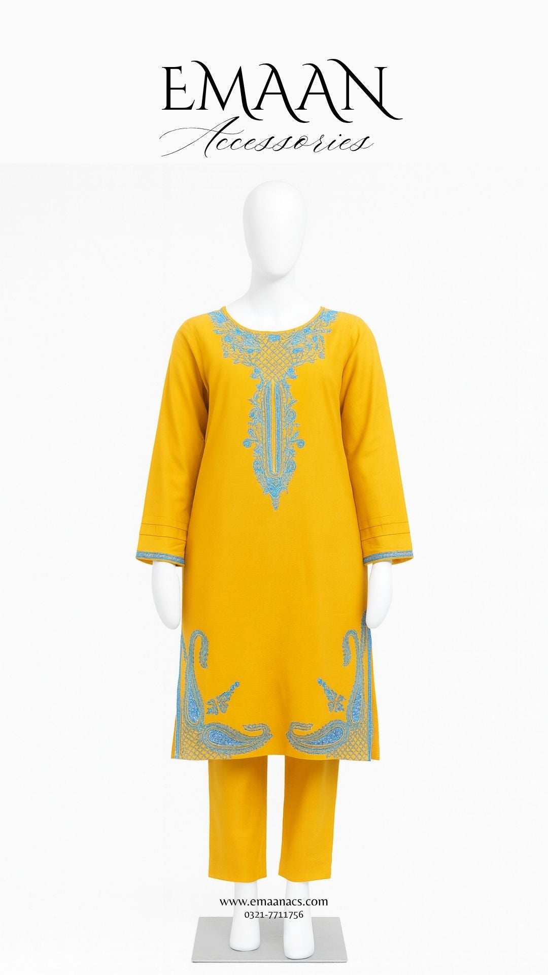 Yellow Embroidered Khaddar 2 Piece – Shirt & Trouser (Ready to Wear)