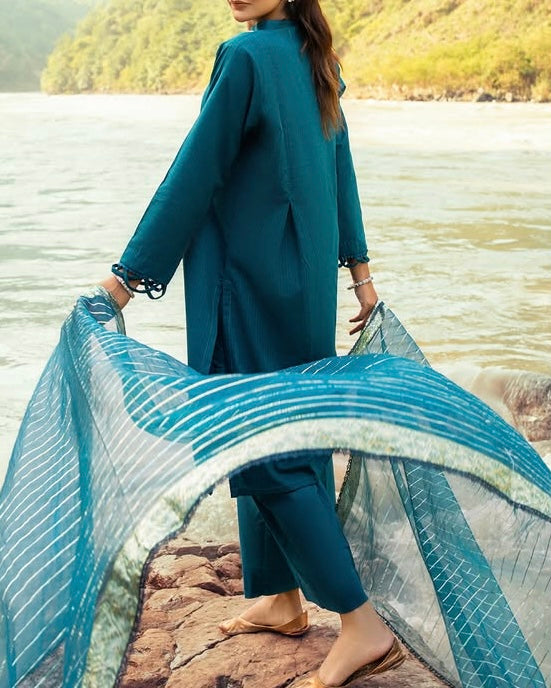 Teal Lawn & Jacquard 2 Piece – Shirt & Dupatta (Ready to Wear)