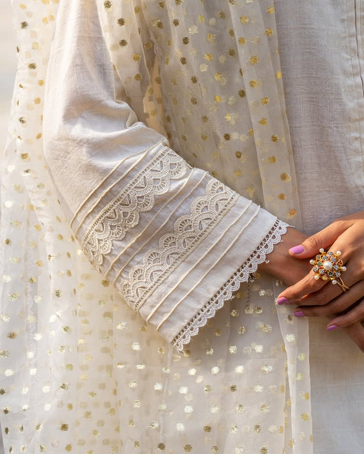 Oatmeal Lawn & Jacquard 2 Piece – Shirt & Dupatta (Ready to Wear)