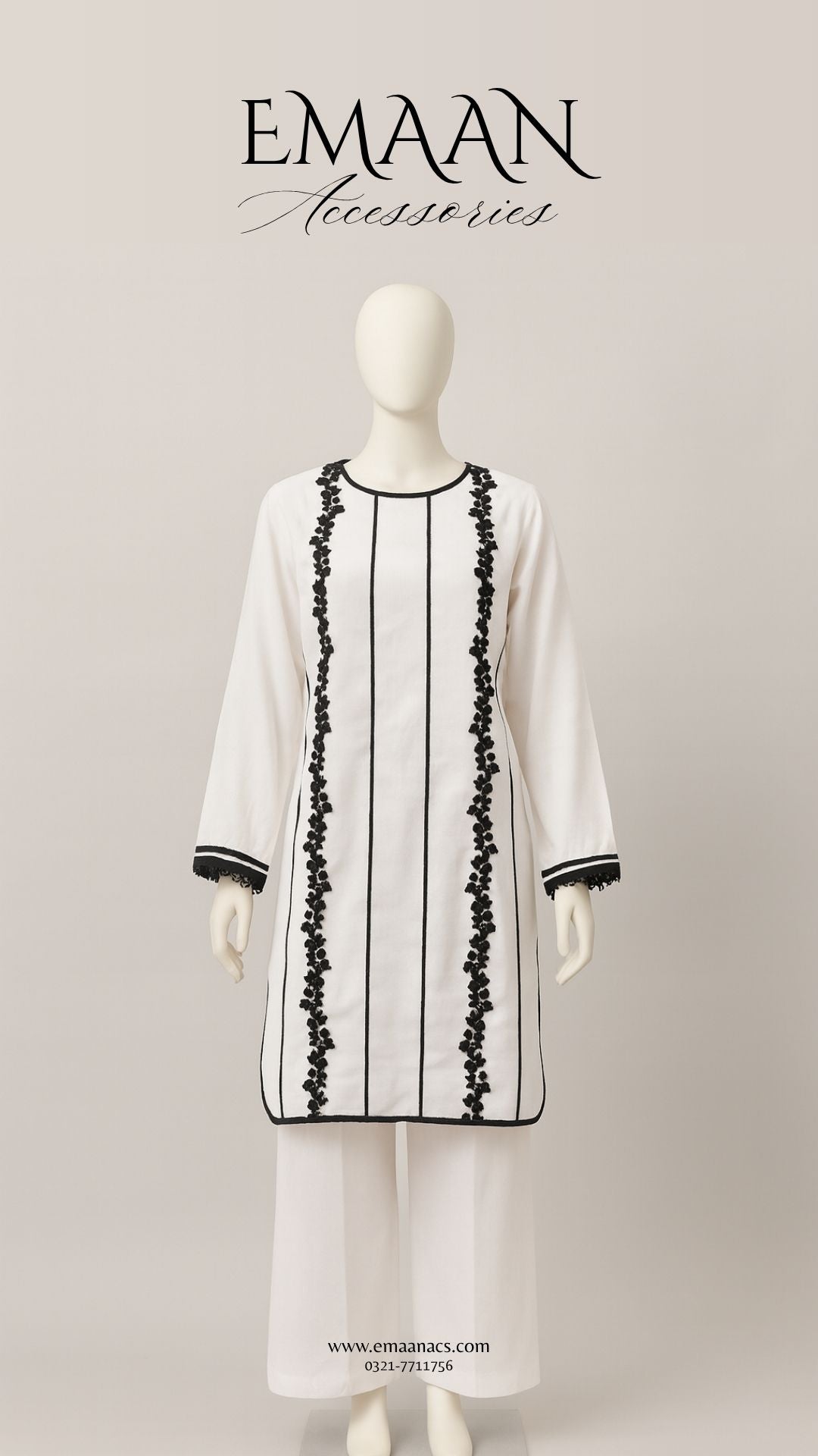 White Embroidered Cotton 2 Piece – Shirt & Trouser (Ready to Wear)