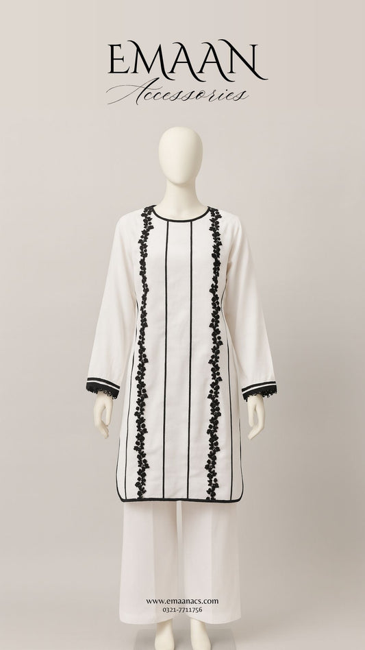 White Embroidered Cotton 2 Piece – Shirt & Trouser (Ready to Wear)