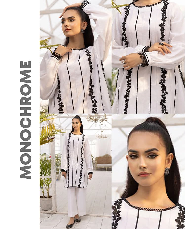 White Embroidered Cotton 2 Piece – Shirt & Trouser (Ready to Wear)