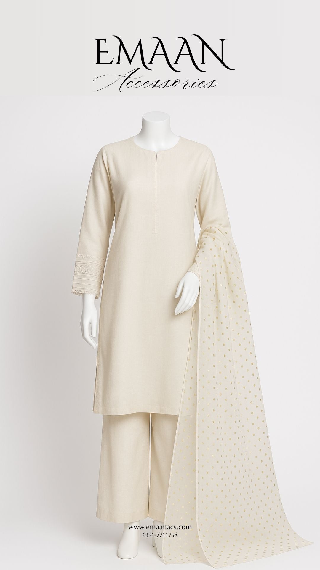 Oatmeal Lawn & Jacquard 2 Piece – Shirt & Dupatta (Ready to Wear)