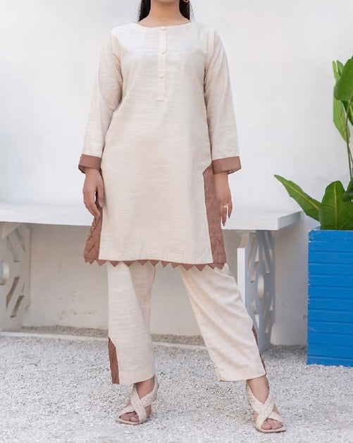 Oatmeal Khaddar 2 Piece – Shirt & Trouser (Ready to Wear)