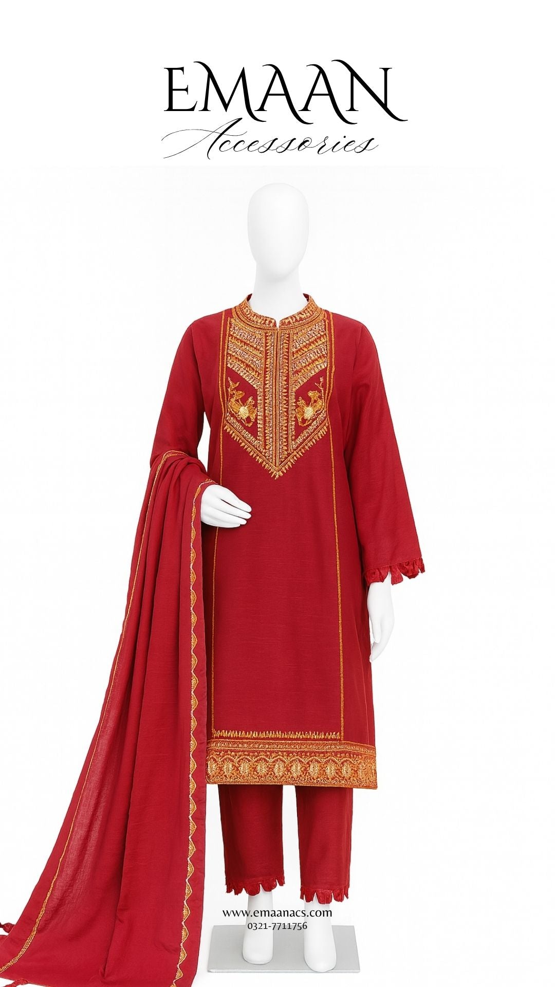 Embroidered Khaddar 3 Piece – Shirt, Trouser & Dupatta (Ready to Wear)