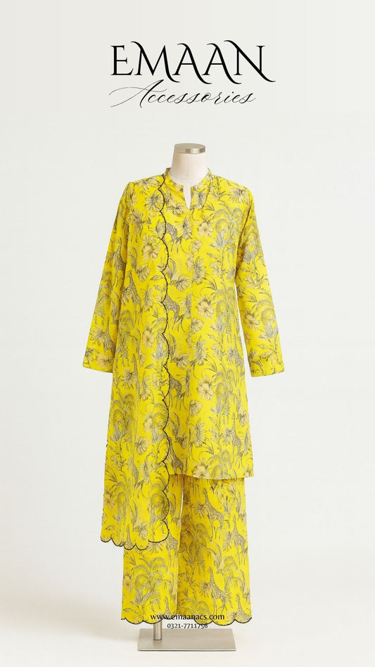 Yellow Printed Linen Co-ord Set – 2 Piece (Ready to Wear)