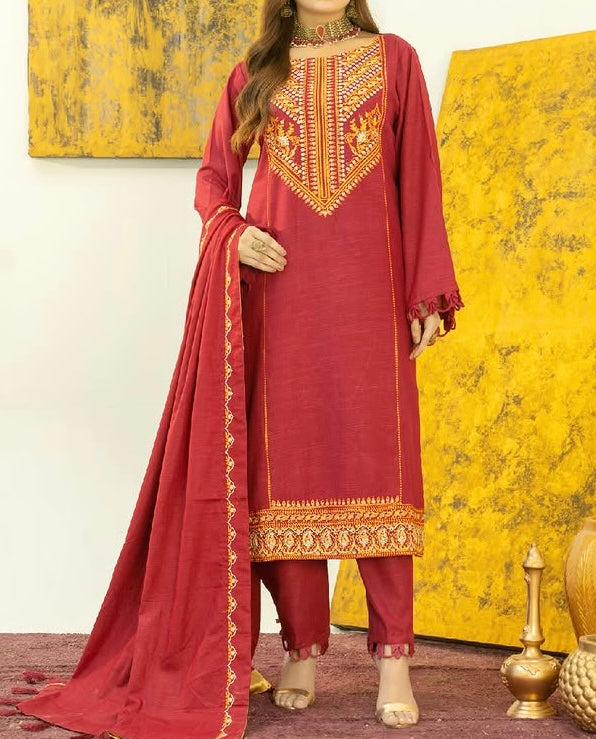 Embroidered Khaddar 3 Piece – Shirt, Trouser & Dupatta (Ready to Wear)