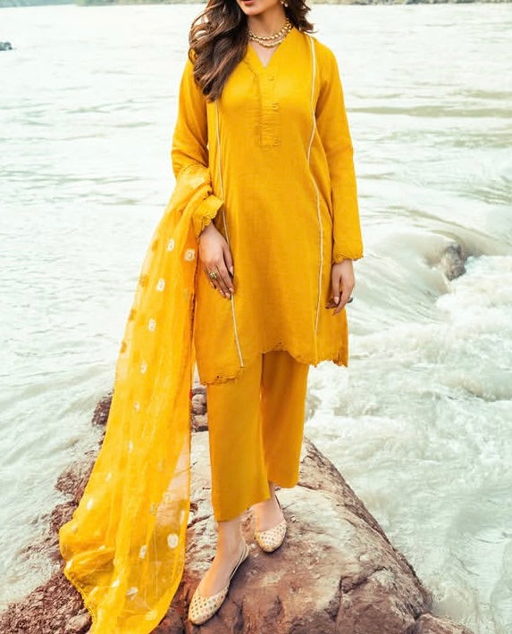 Yellow Lawn & Jacquard 2 Piece – Shirt & Dupatta (Ready to Wear)