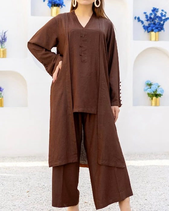 Brown Khaddar 2 Piece – Shirt & Trouser (Ready to Wear)