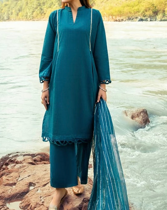 Teal Lawn & Jacquard 2 Piece – Shirt & Dupatta (Ready to Wear)