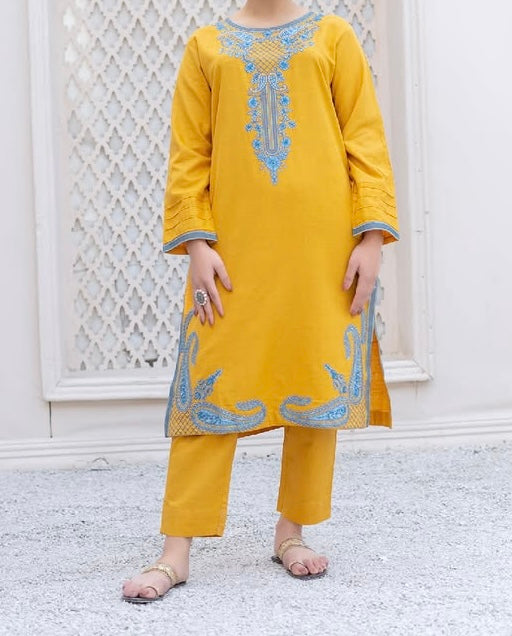 Yellow Embroidered Khaddar 2 Piece – Shirt & Trouser (Ready to Wear)