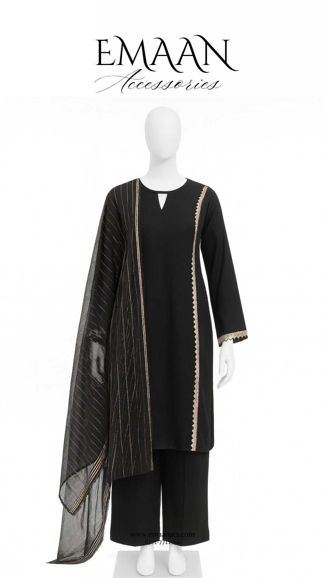 Black Embroidered Lawn & Jacquard 2 Piece – Shirt & Dupatta (Ready to Wear)