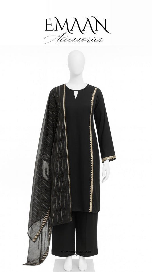 Black Embroidered Lawn & Jacquard 2 Piece – Shirt & Dupatta (Ready to Wear)