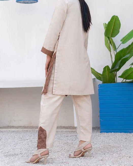 Oatmeal Khaddar 2 Piece – Shirt & Trouser (Ready to Wear)