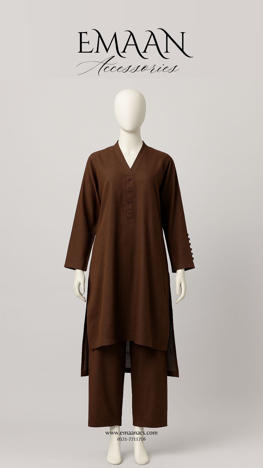 Brown Khaddar 2 Piece – Shirt & Trouser (Ready to Wear)
