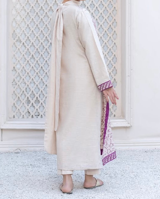 Oatmeal Embroidered Linen 2 Piece – Shirt & Trouser (Ready to Wear)