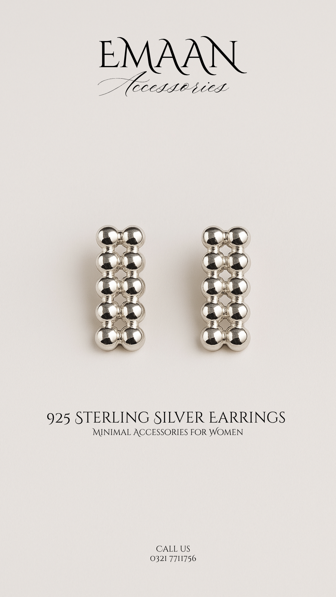 Beaded lines 925 Sterling Silver Stud Earrings