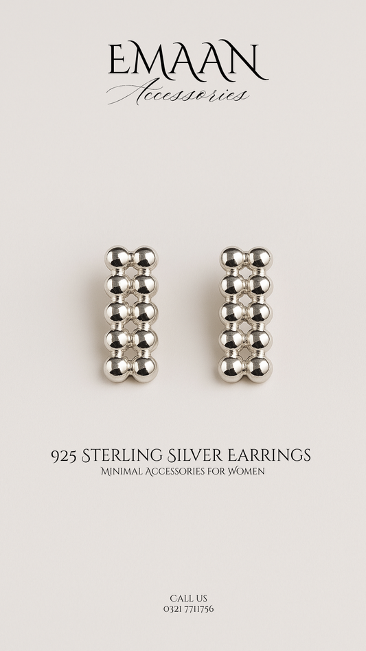 Beaded lines 925 Sterling Silver Stud Earrings