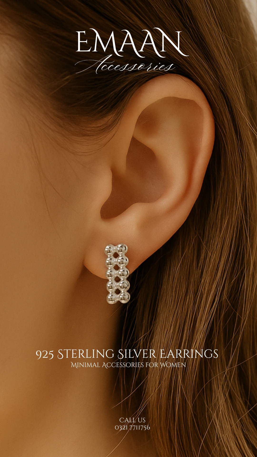 Beaded lines 925 Sterling Silver Stud Earrings