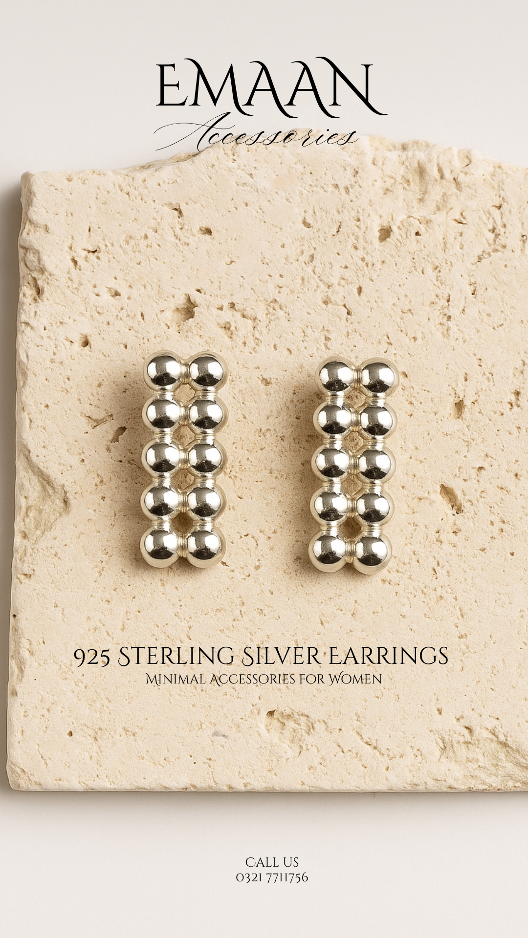 Beaded lines 925 Sterling Silver Stud Earrings