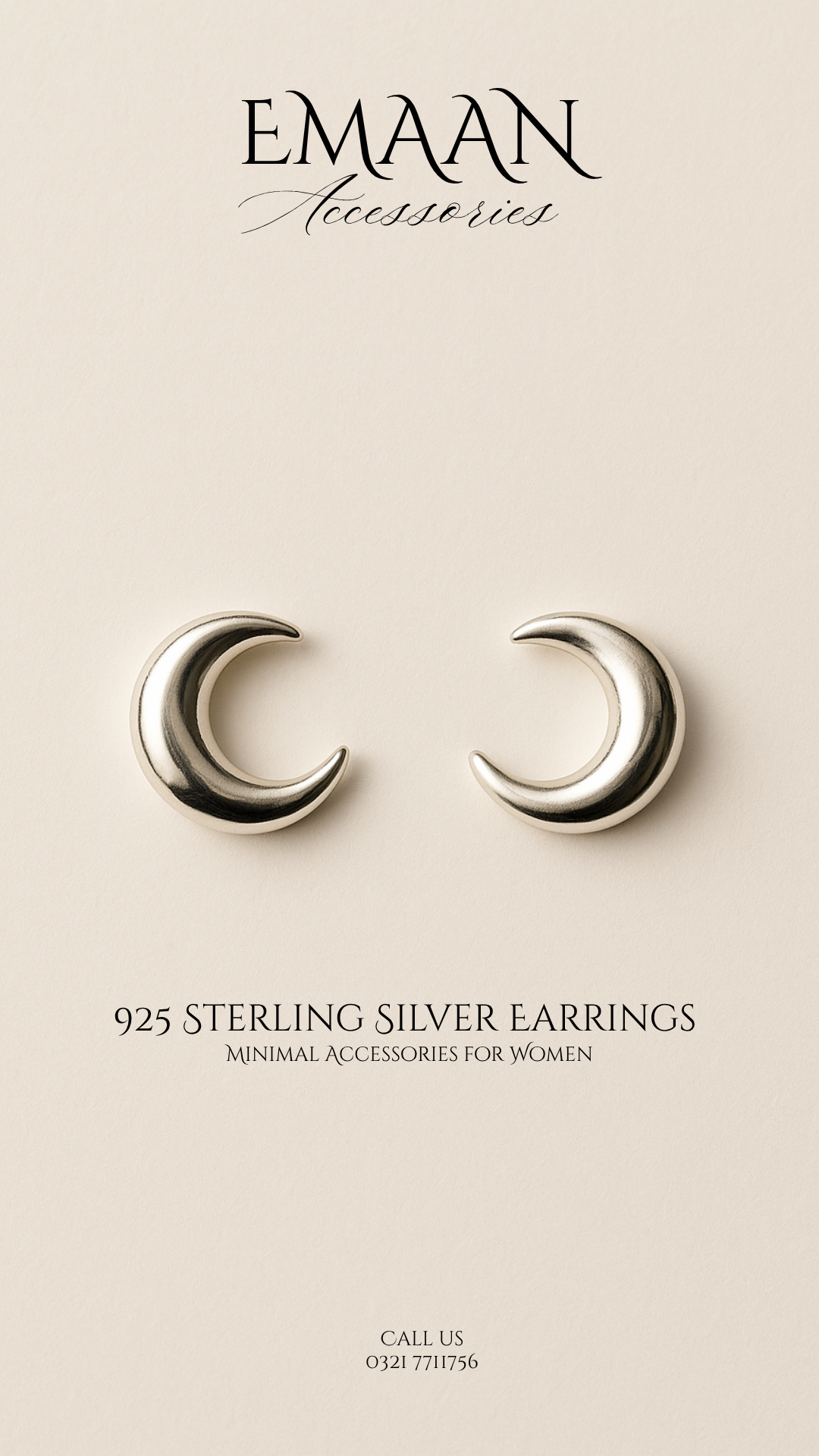 Sterling Silver Crescent Moon Stud Earrings – Minimalist Everyday Jewellery