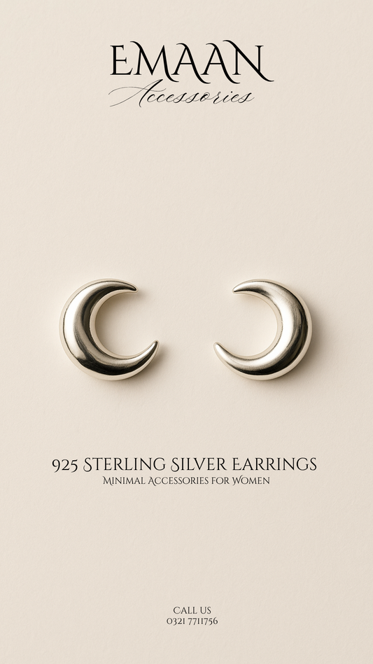 Sterling Silver Crescent Moon Stud Earrings – Minimalist Everyday Jewellery