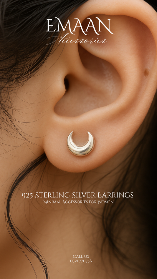 Sterling Silver Crescent Moon Stud Earrings – Minimalist Everyday Jewellery