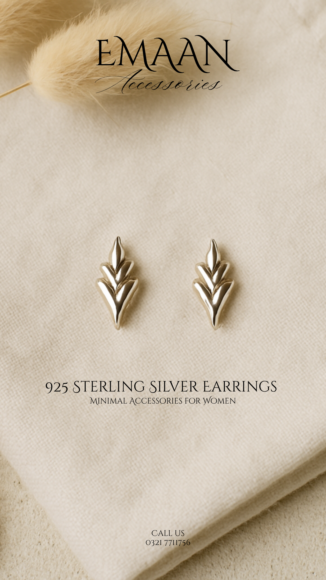 Silver Fern 925 Sterling Silver Stud Earrings