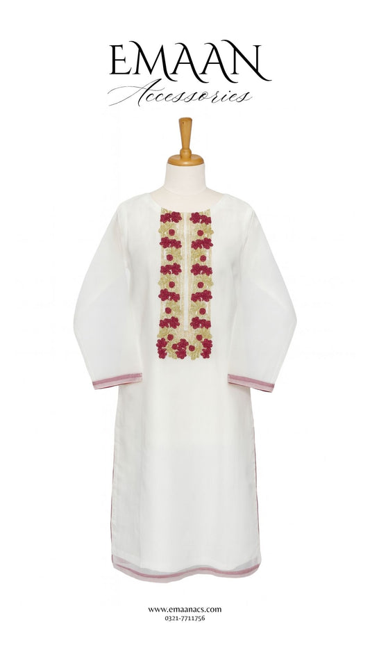 White Embroidered Organza Shirt – Ready to Wear (1 Piece)