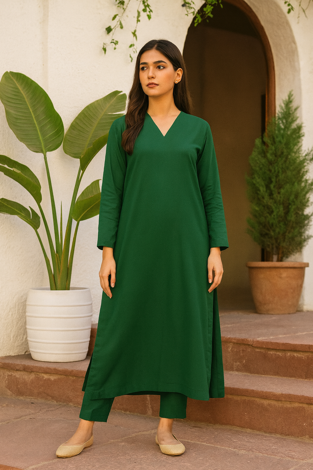 Green Khaddar 2 Piece – Shirt & Trouser (Ready to Wear)