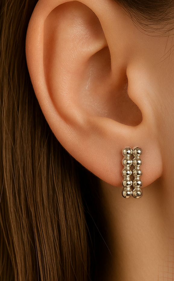 Beaded lines 925 Sterling Silver Stud Earrings